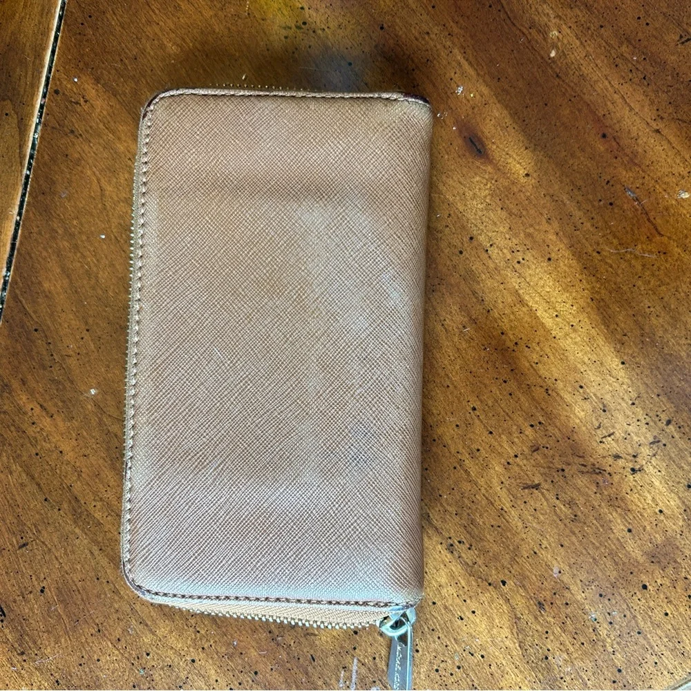 Michael Kors Tan Wallet with Gold Logo Plate
